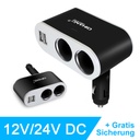 Zigarettenanzünder Verteiler 2x USB und 2-fach Verteiler für Auto KFZ Adapter 12V/24V DC