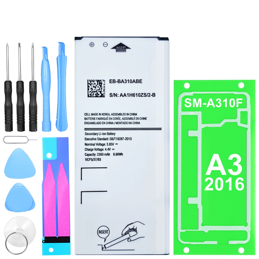 [DNG-0-2141] Akku für Samsung Galaxy A3 2016 SM-A310F EB-BA310ABE 2300mAh Li-Ion Ersatzakku + Werkzeugset + Kleberahmen
