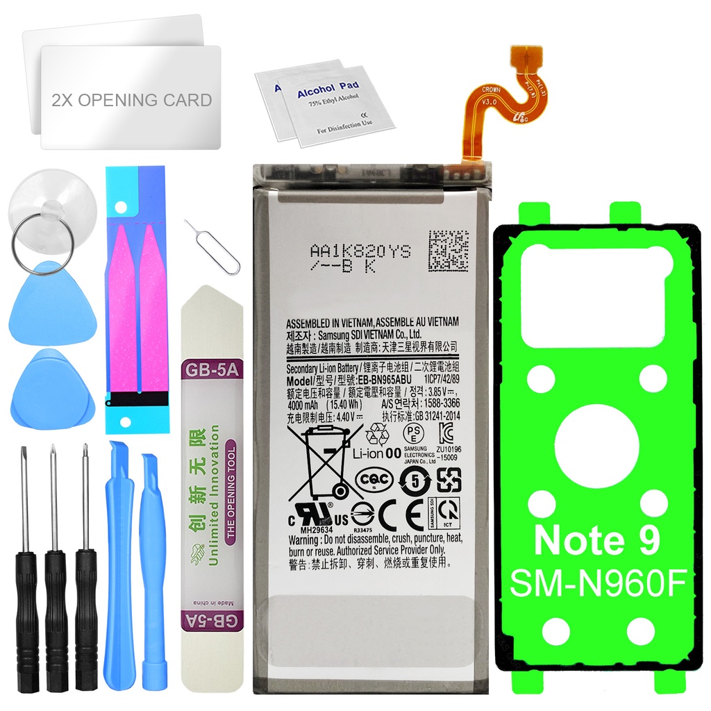 Akku für Samsung Galaxy Note 9 SM-N960F ersetzt EB-BN965ABU + Werkzeugset + Kleberahmen