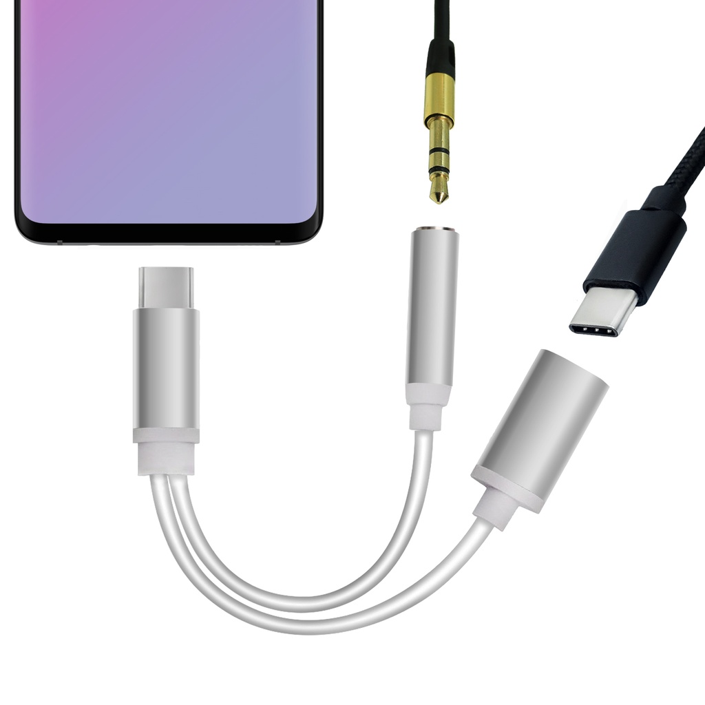 [DNG-0-2356] 2 in 1 USB C auf 3,5 mm Klinke AUX Adapter Kopfhörer Audio Handy Kabel