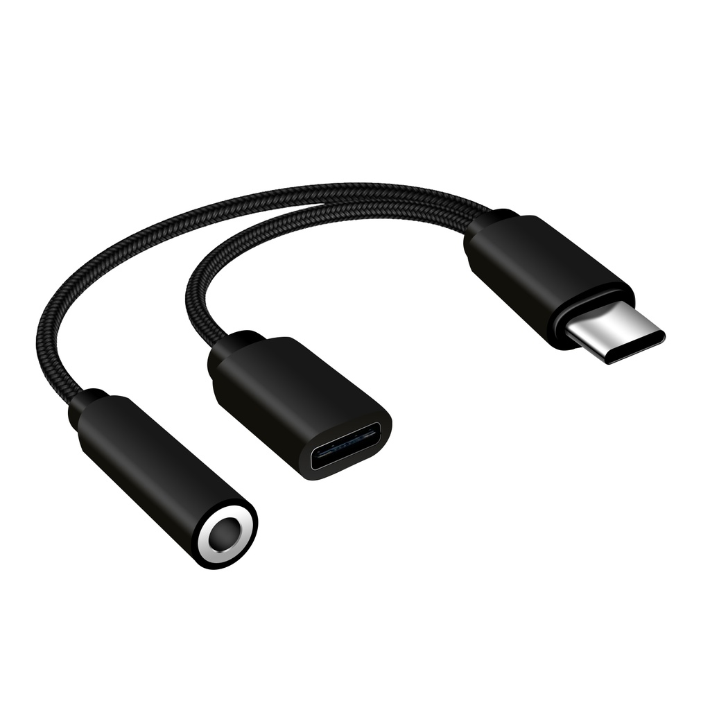 [DNG-0-2621] 2 in 1 USB C auf 3,5 mm Klinke AUX Adapter Kopfhörer Audio Handy Kabel Y Split (1x)